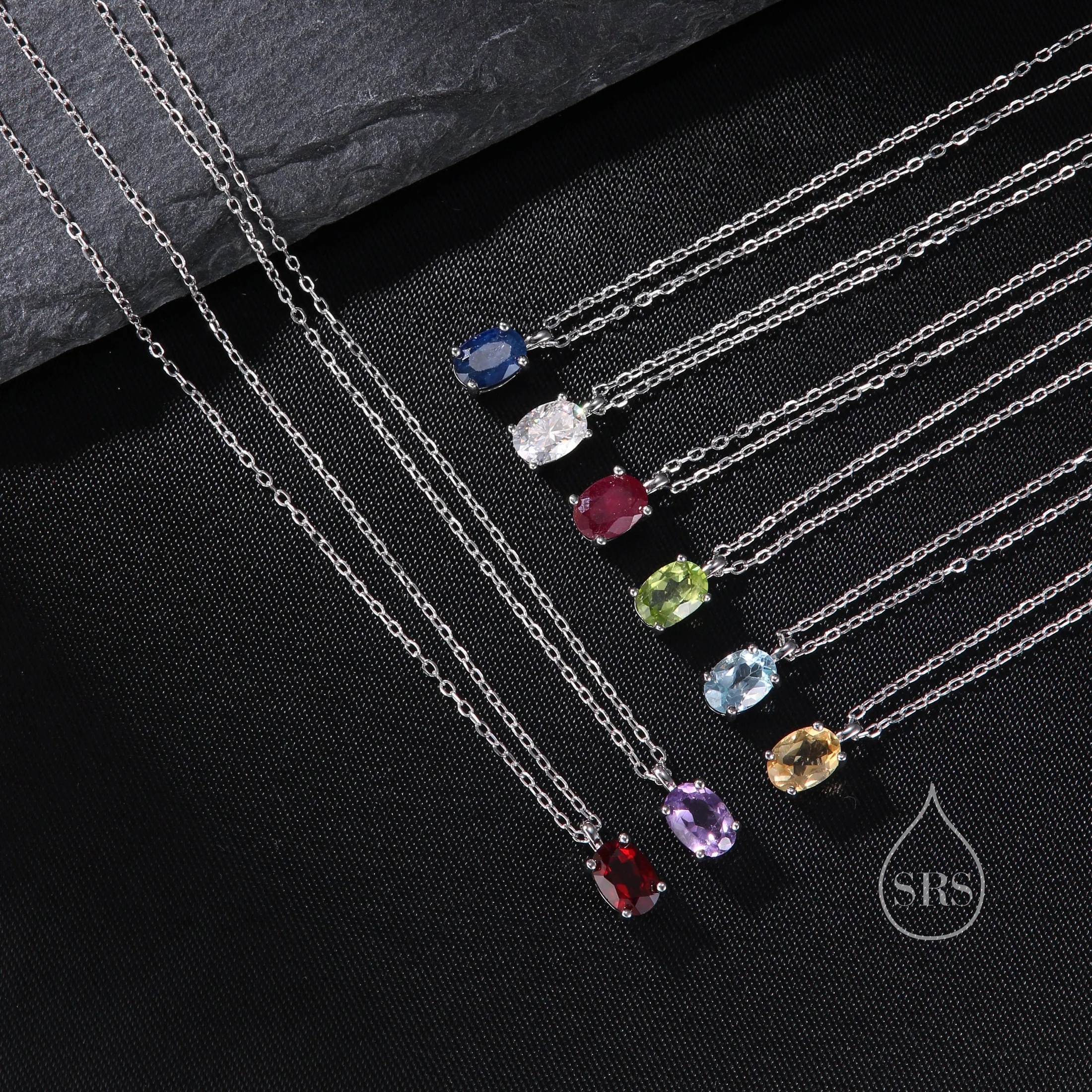 Very Tiny Genuine Red Tourmaline Crystal Oval Pendant Necklace in Sterling Silver, 4x6mm Tiny Oval Raw Tourmaline Necklace - Image 9