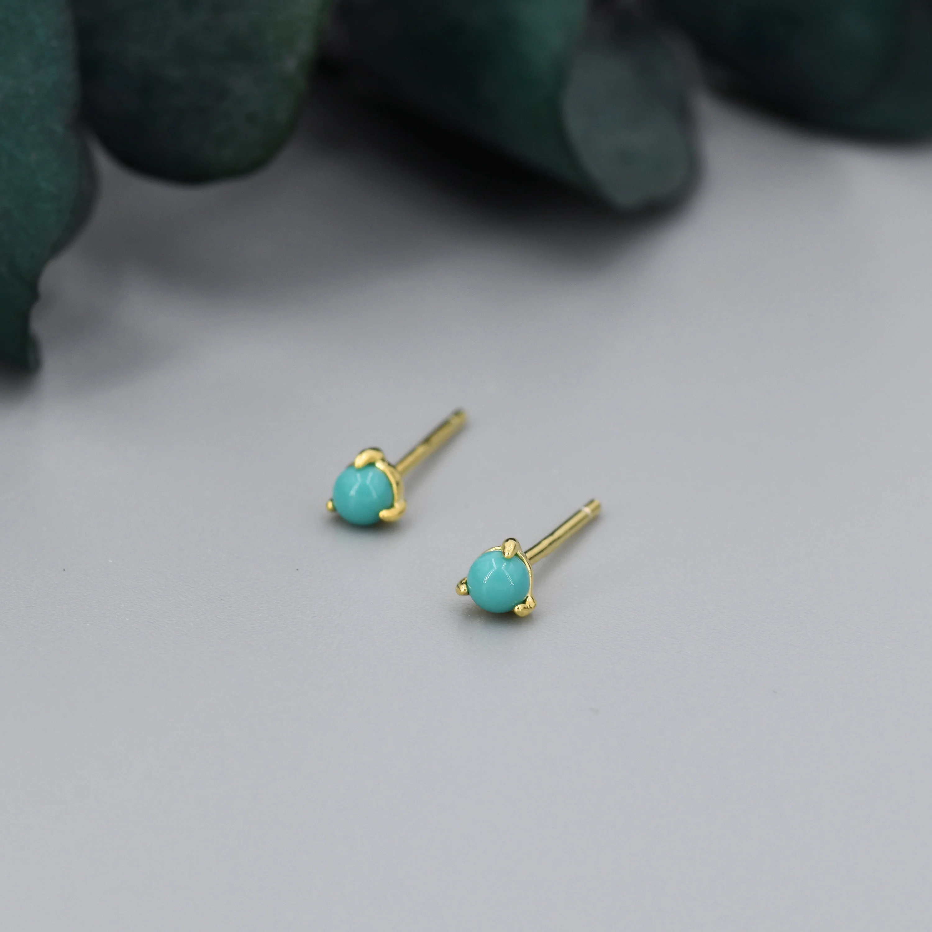 Very Tiny Genuine Turquoise Stone Stud Earrings in Sterling Silver, 3mm Turquoise Stud, Blue Turquoise Earrings, December Birthstone - Image 6