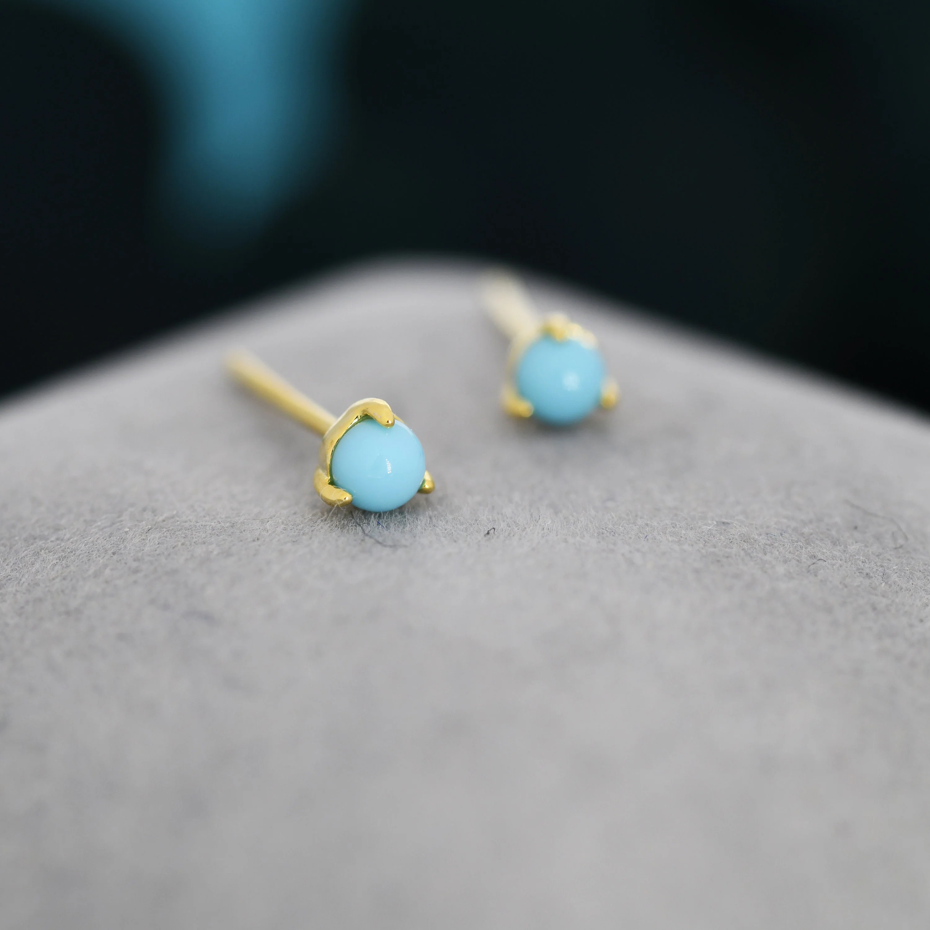 Very Tiny Genuine Turquoise Stone Stud Earrings in Sterling Silver, 3mm Turquoise Stud, Silver or Gold, Blue Turquoise Earrings, December - Image 4