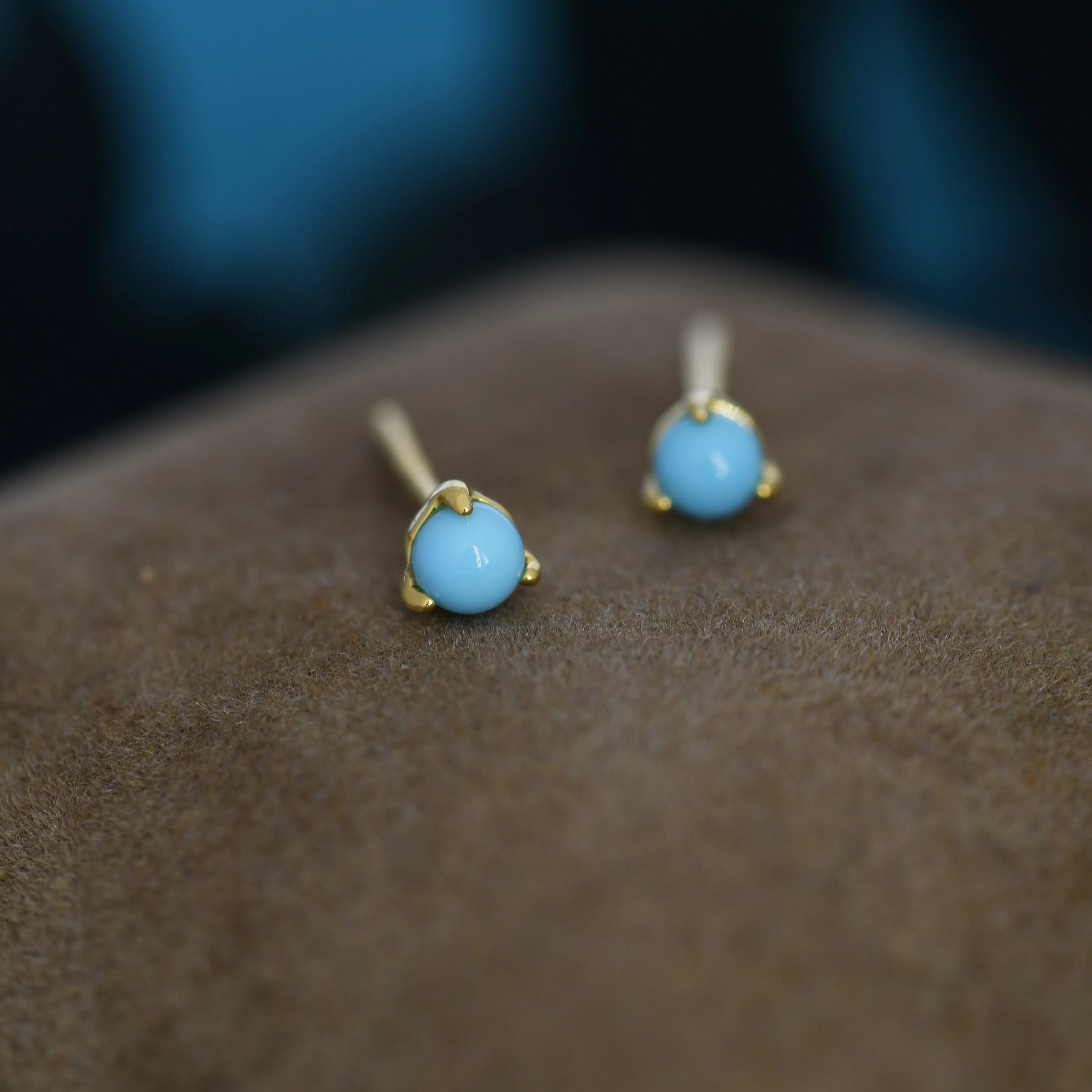 Very Tiny Genuine Turquoise Stone Stud Earrings in Sterling Silver, 3mm Turquoise Stud, Silver or Gold, Blue Turquoise Earrings, December - Image 5