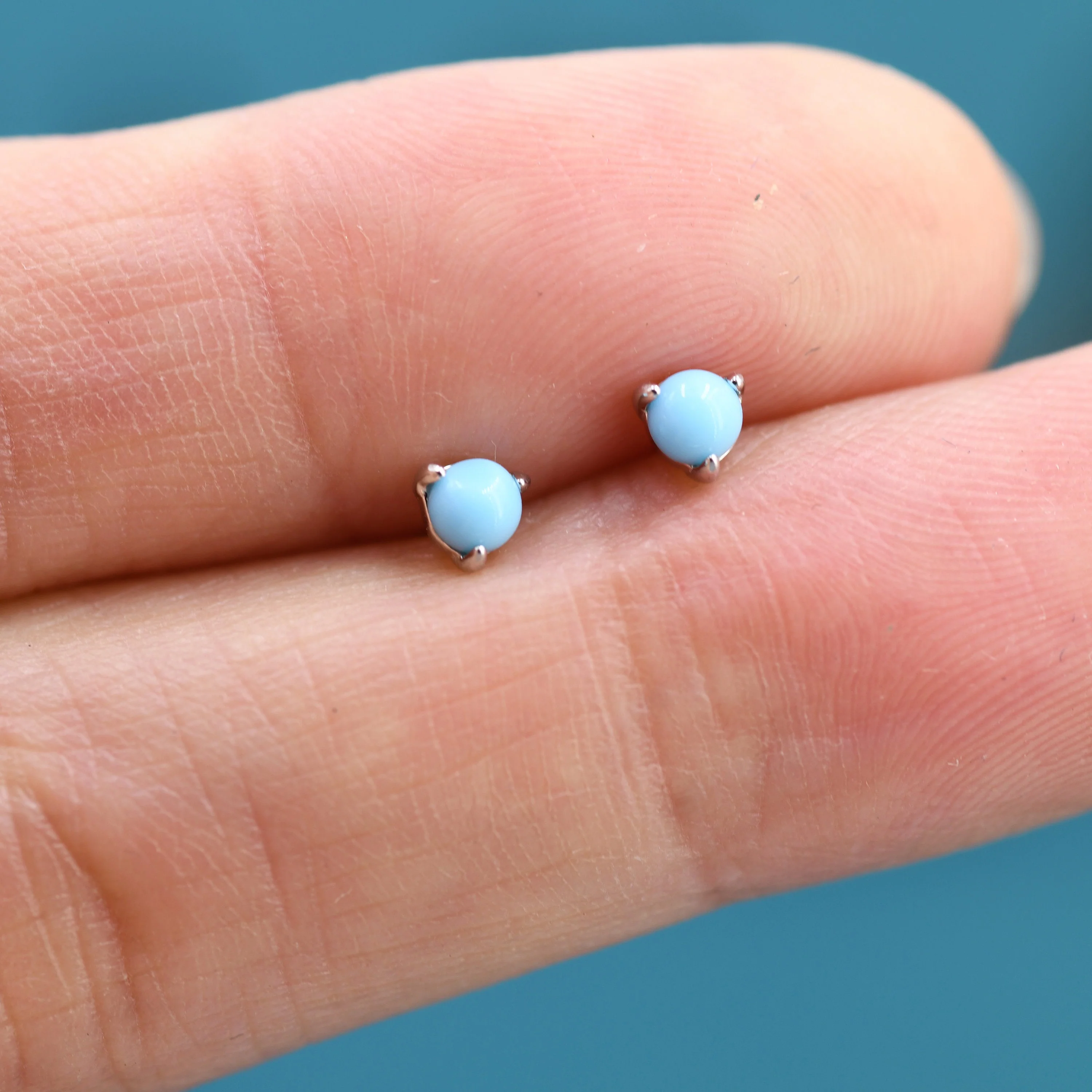 Very Tiny Genuine Turquoise Stone Stud Earrings in Sterling Silver, 3mm Turquoise Stud, Silver or Gold, Blue Turquoise Earrings, December - Image 7