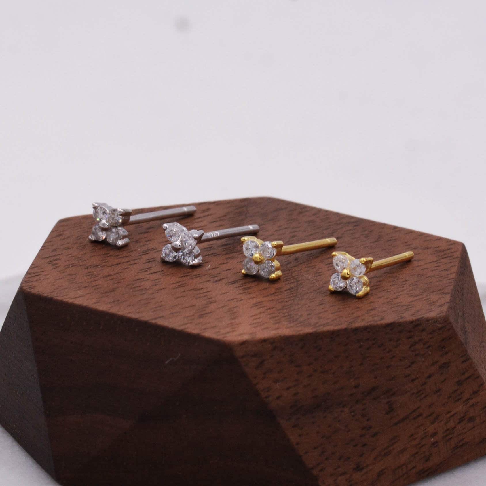 Very Tiny Hydrangea Flower Inspired Stud Earrings in Sterling Silver with Sparkly CZ Crystals, Simple and Minimalist - Image 9