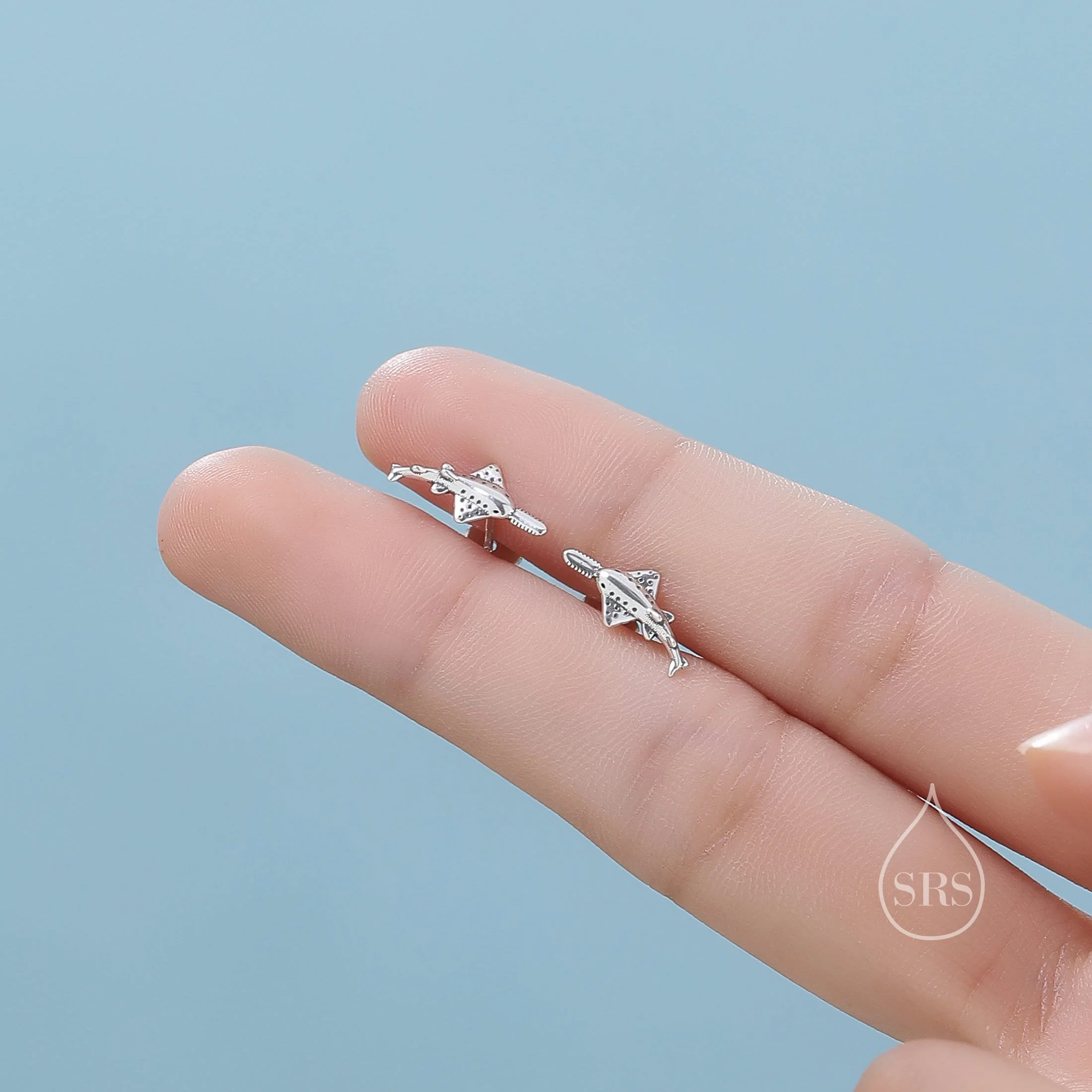 Very Tiny Sawtooth Shark Stud Earrings in Sterling Silver, Silver or Gold or Rose Gold, Cute Sawtooth Shark Earrings - Image 2