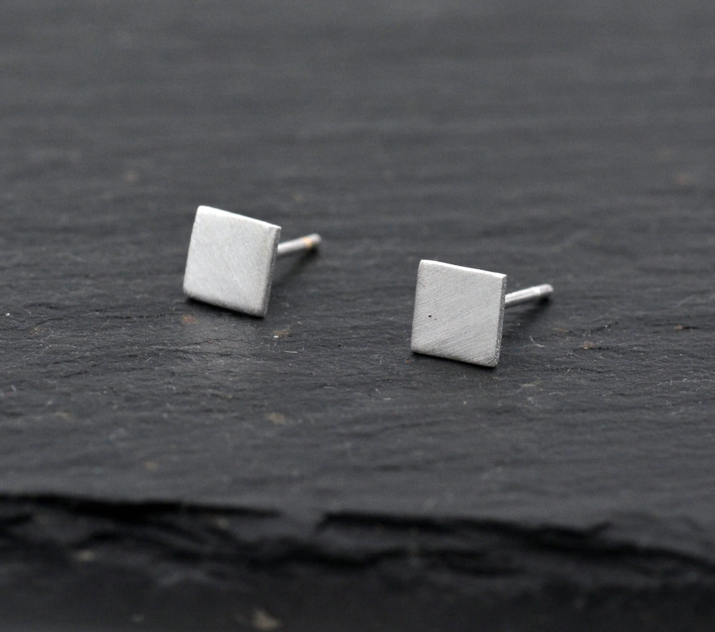 Very Tiny Sterling Silver Minimalist Square Brushed Finish Stud Earrings, Geometric Design, Simple and Classic, Textured Finish - Image 3