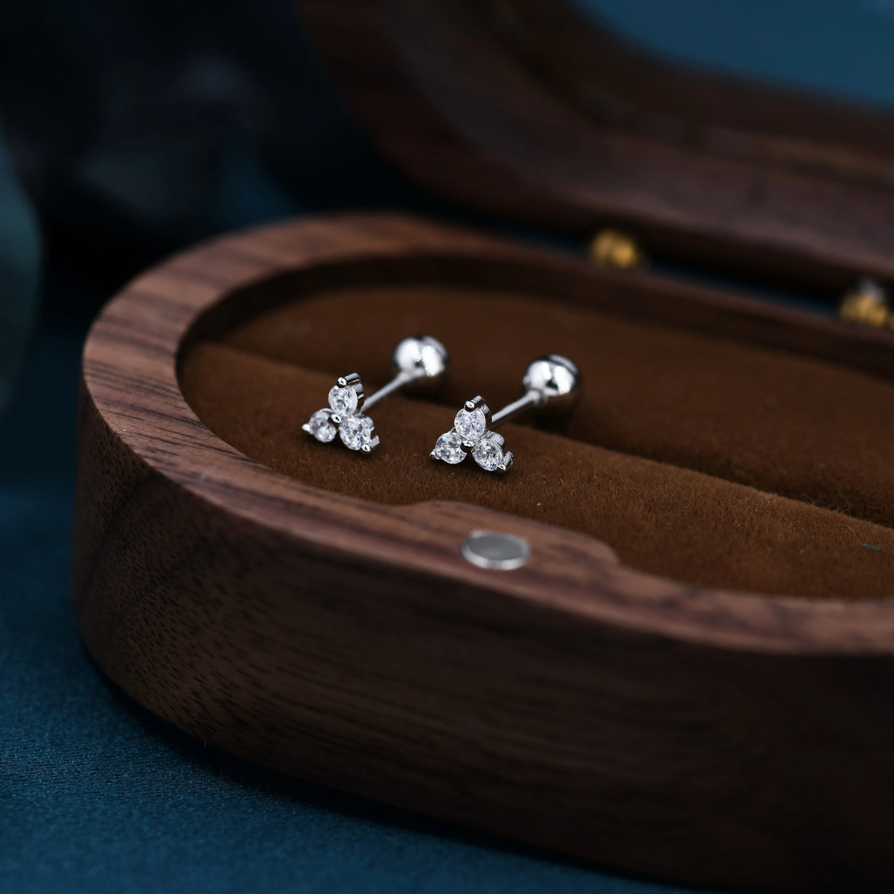 Very Tiny Three Dot Trio Screw Back Earrings in Sterling Silver with Sparkly CZ Crystals, Simple and Minimalist, Geometric and Discreet - Image 3