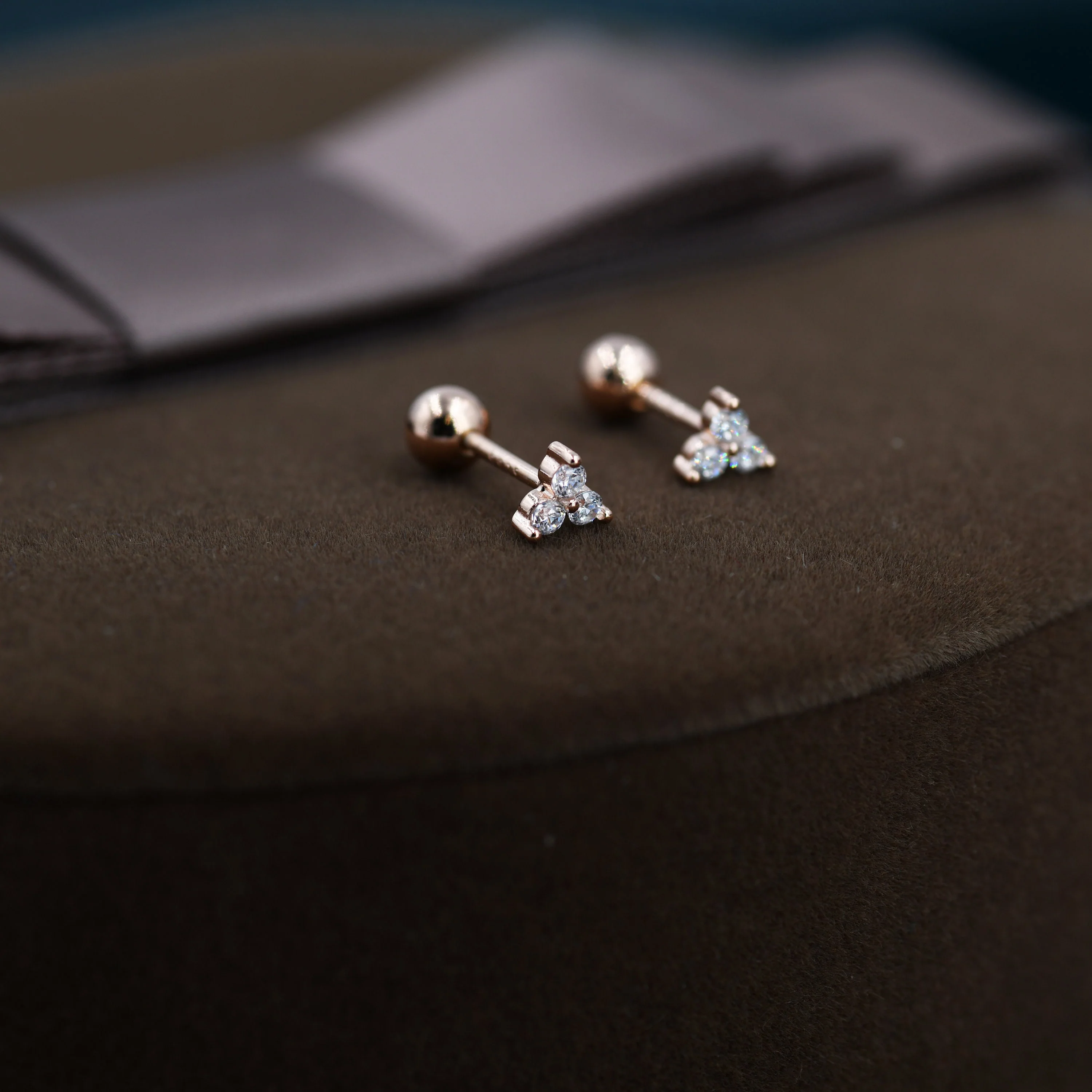 Very Tiny Three Dot Trio Screw Back Earrings in Sterling Silver with Sparkly CZ Crystals, Simple and Minimalist, Geometric and Discreet - Image 4