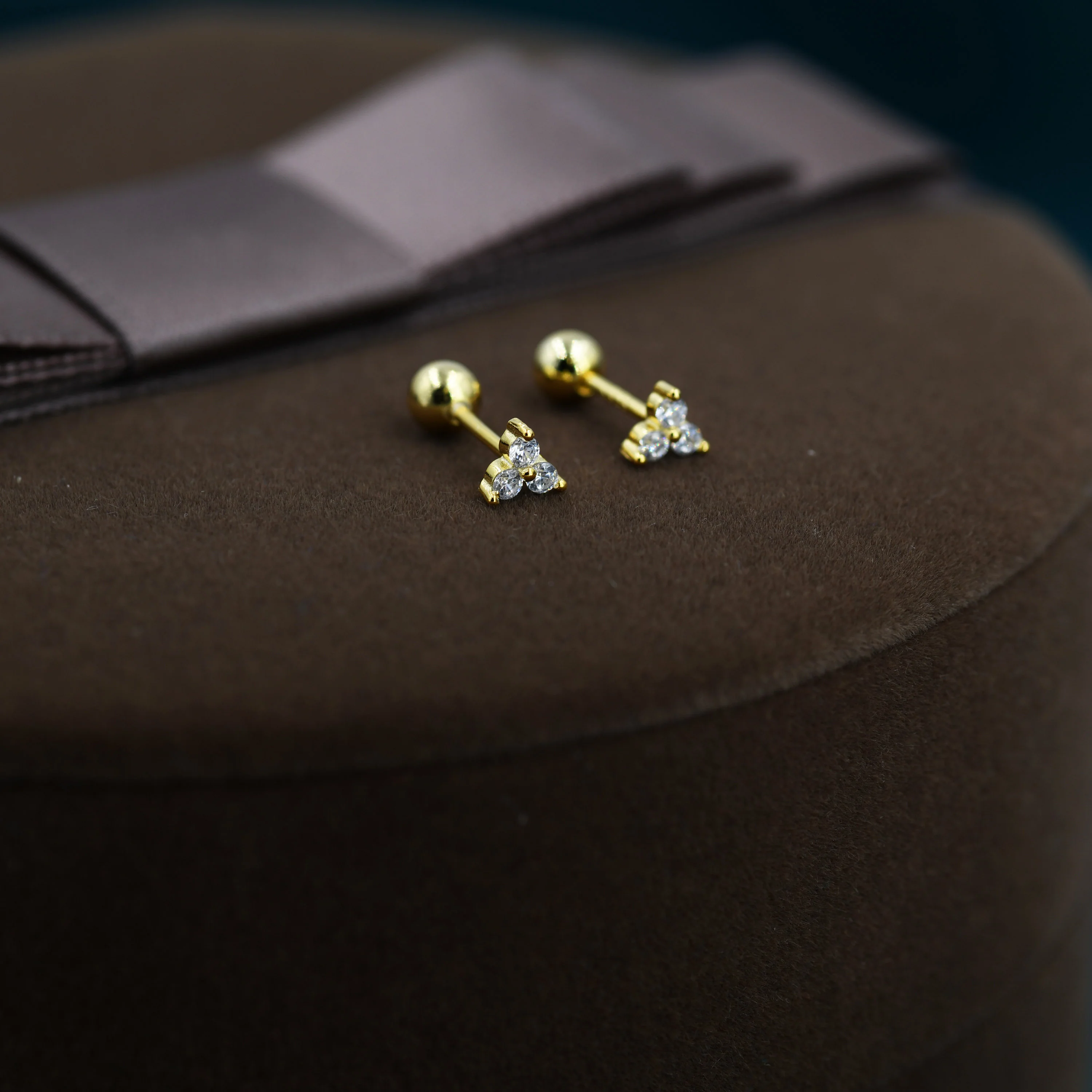 Very Tiny Three Dot Trio Screw Back Earrings in Sterling Silver with Sparkly CZ Crystals, Simple and Minimalist, Geometric and Discreet - Image 6