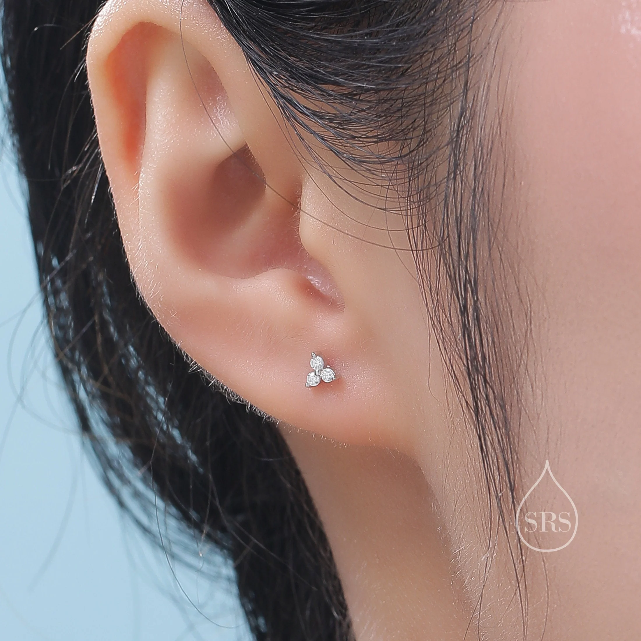 Very Tiny Three Dot Trio Screw Back Earrings in Sterling Silver with Sparkly CZ Crystals, Simple and Minimalist, Geometric and Discreet - Image 7