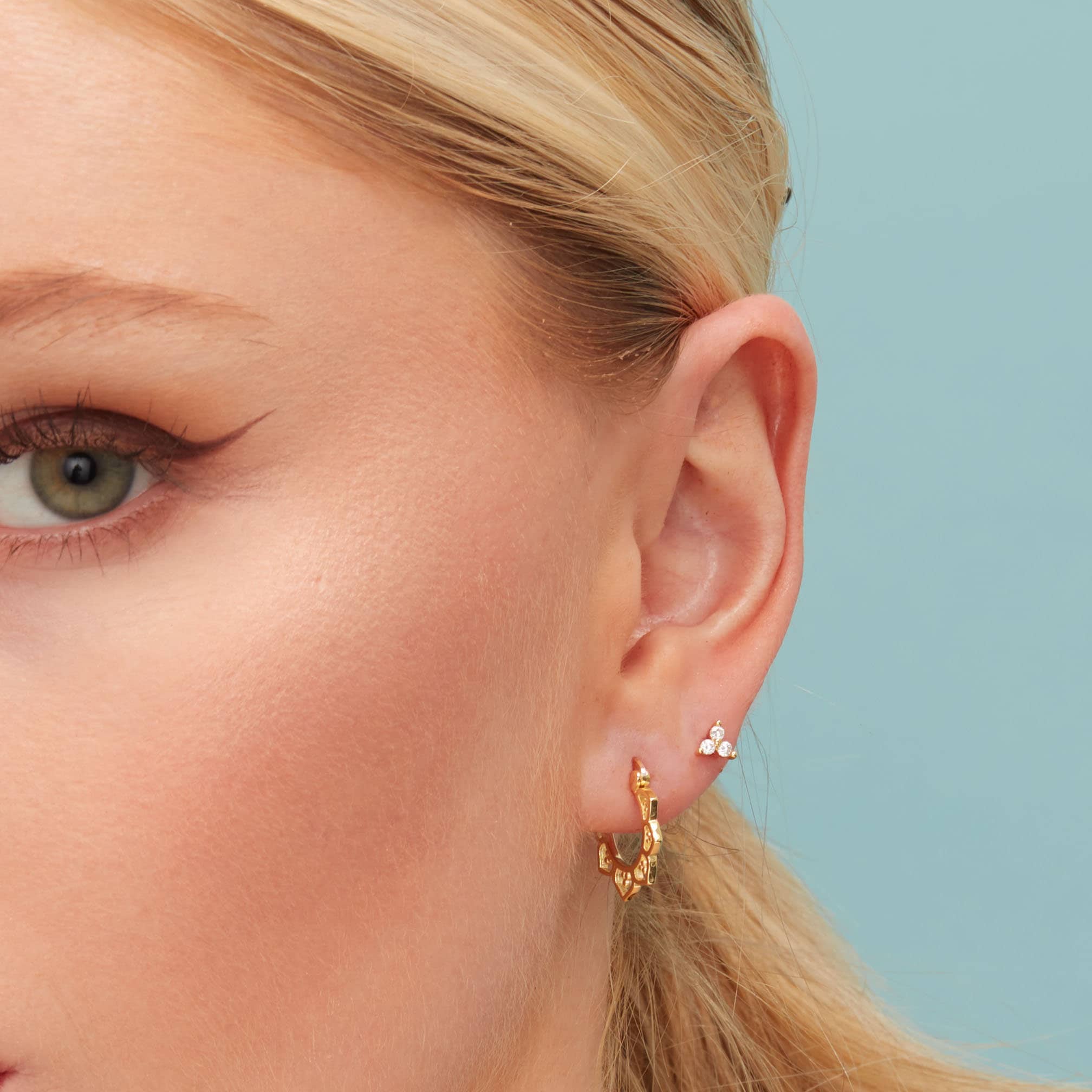 Extra Small Trinity Aurora CZ Stud Earrings in Sterling Silver - Gold or Silver - Aurora AB Crystal Trio Stud - Image 7