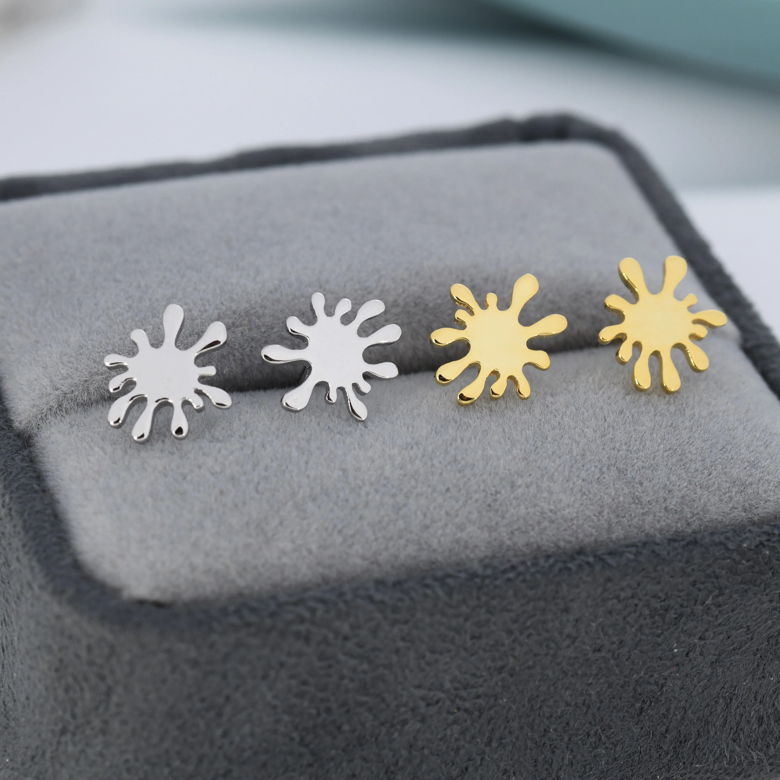 Water Splash Stud Earrings in Sterling Silver, Silver or Gold, Organic Shape Earrings - Image 3