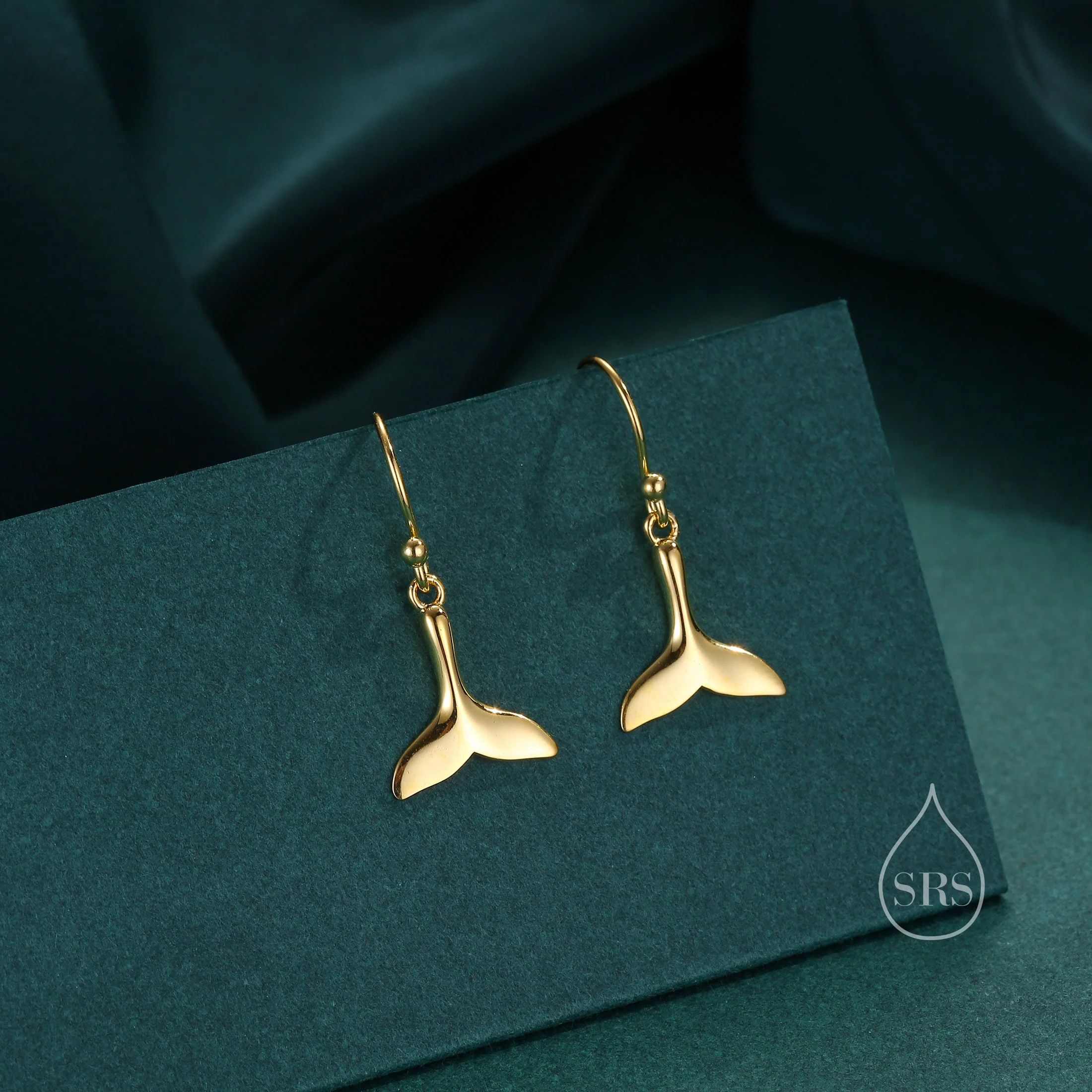 Whale Tail Drop Hook Earrings in Sterling Silver, Silver or Gold or Rose Gold, Fish Tail Dangle Earrings, Fish Earrings, Silver Fish Earring - Image 4