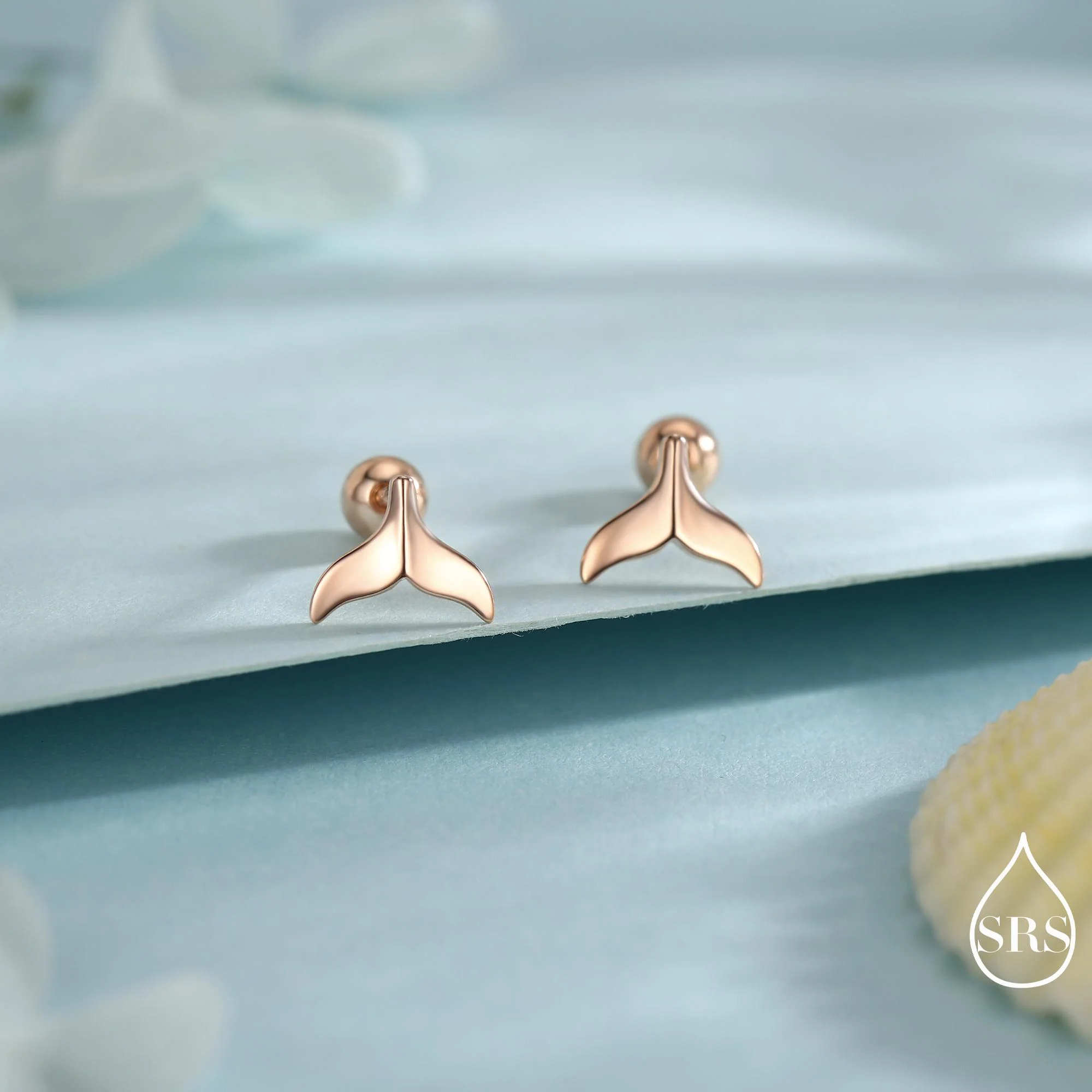 Whale Tail Screw Back / Stud Earrings in Sterling Silver, Silver or Gold or Rose Gold, Fish Tail Earrings, Fish Earrings - Image 7