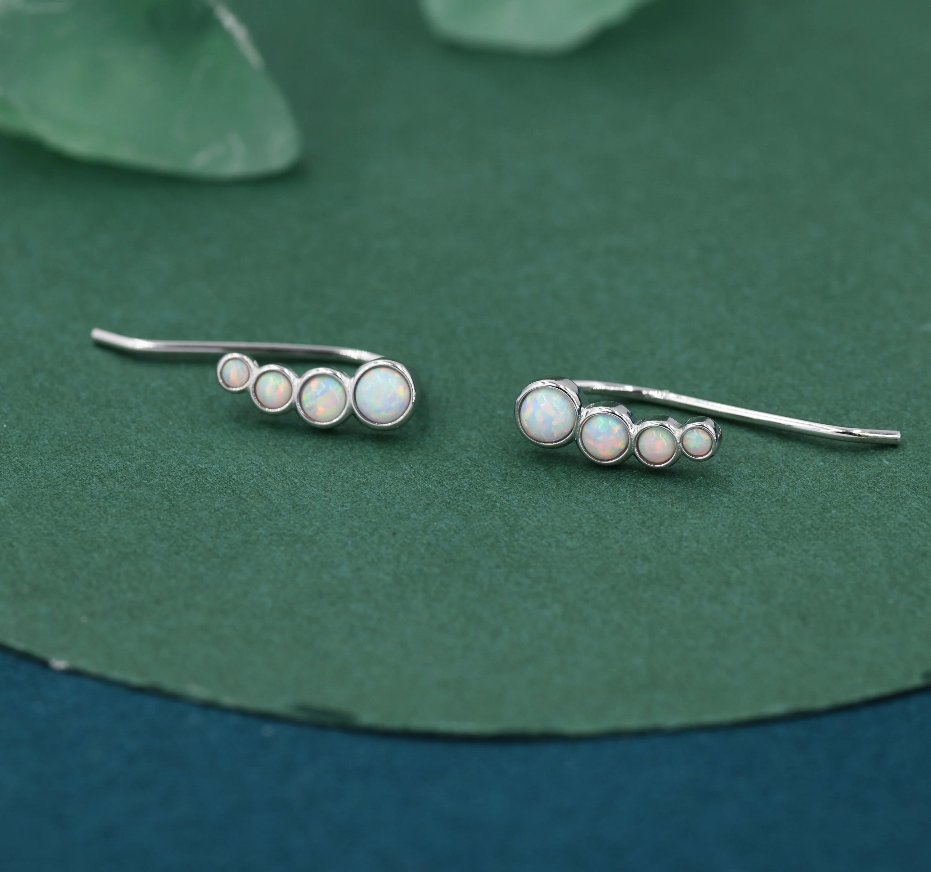 White Opal Cluster Crawler Earrings in Sterling Silver, Opal Ear Climbers, Silver or Gold, Lab Opal Earrings - Image 5