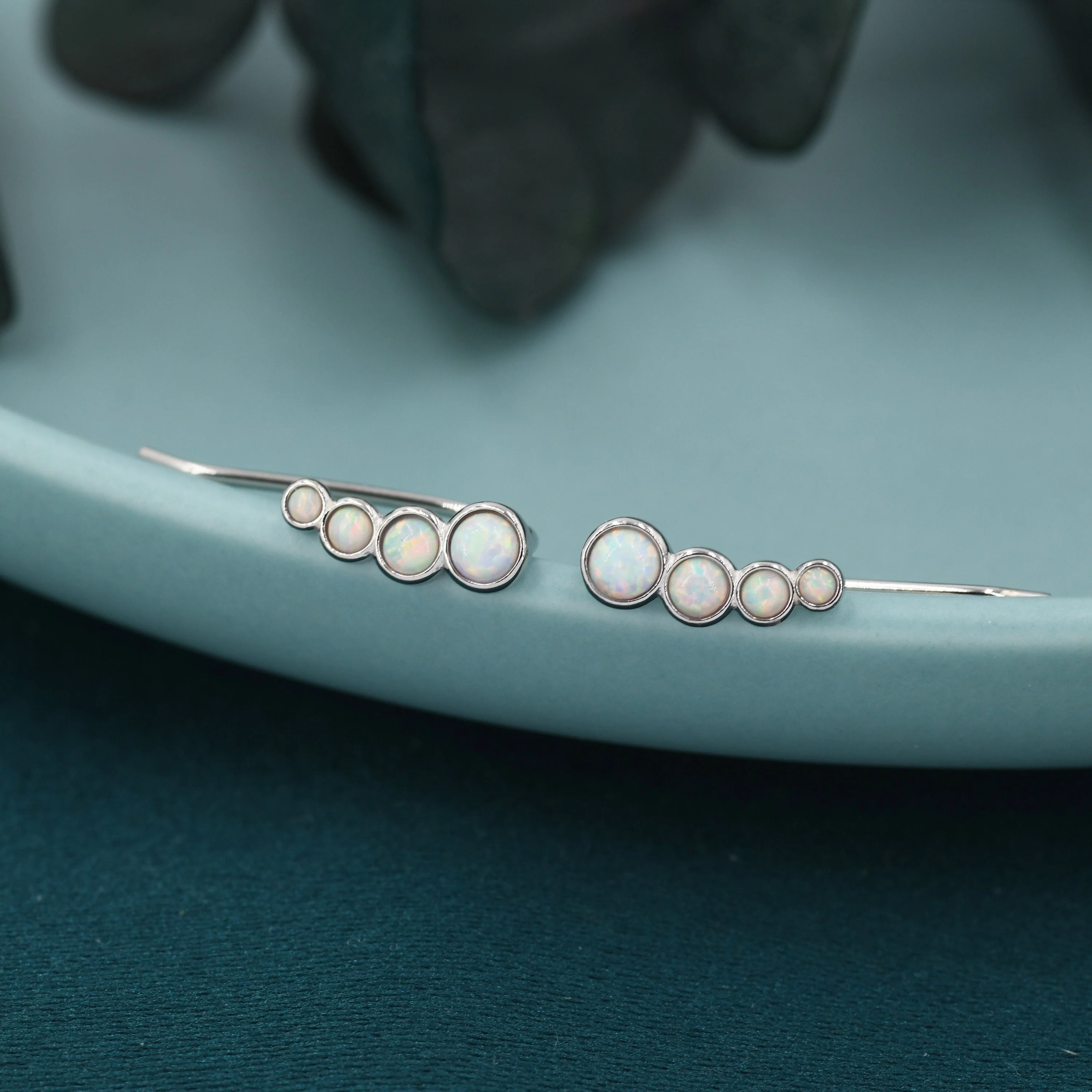 White Opal Cluster Crawler Earrings in Sterling Silver, Opal Ear Climbers, Silver or Gold, Lab Opal Earrings - Image 7