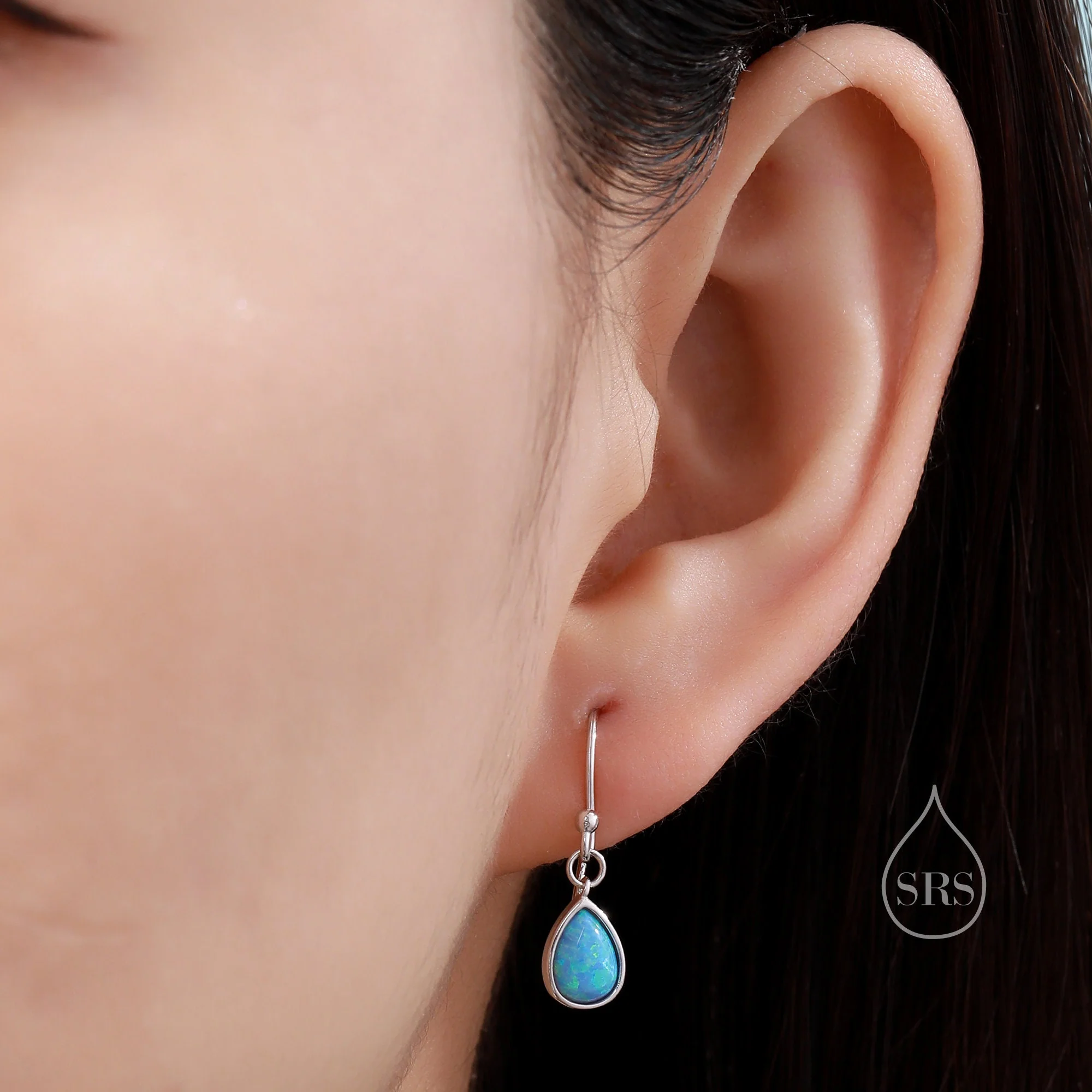 White Opal Droplet Drop Hook Earrings in Sterling Silver, Delicate Fire Opal Earrings, Pear Shape Opal Earrings - Image 5