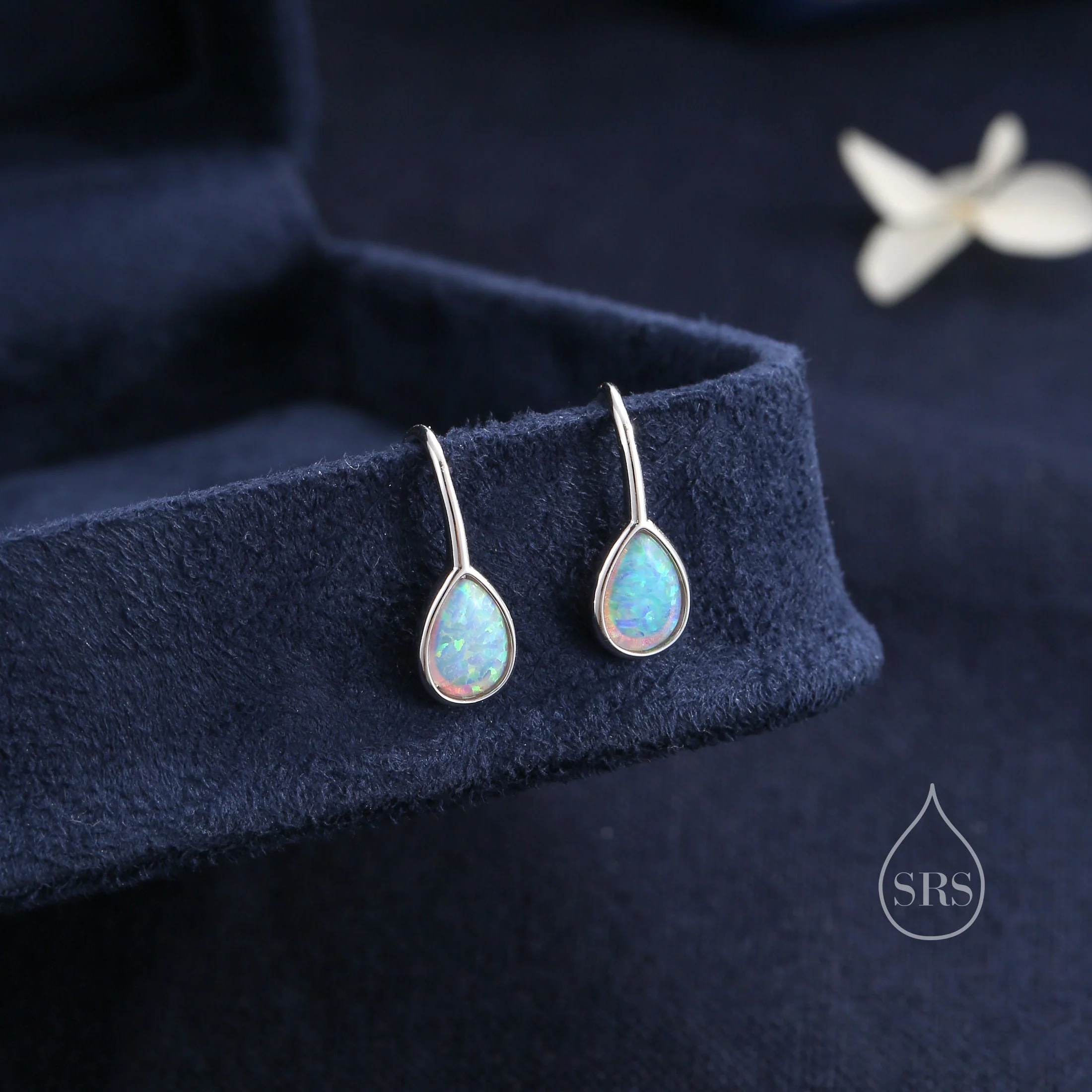 White Opal Droplet Drop Hook Earrings in Sterling Silver, Droplet Opal Drop Earrings, Pear Shape Opal Earrings, Opal Dangle Earrings - Image 3