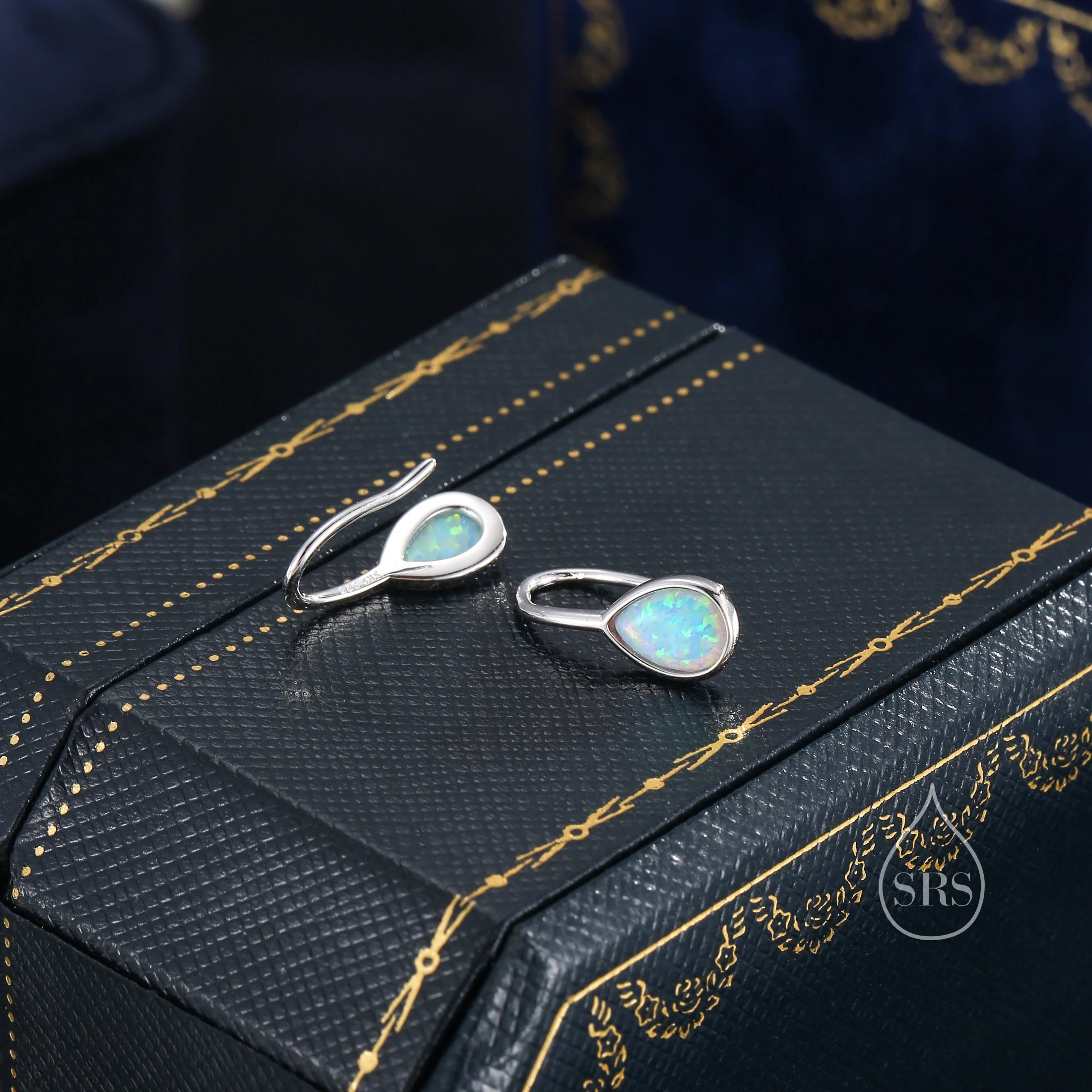 White Opal Droplet Drop Hook Earrings in Sterling Silver, Droplet Opal Drop Earrings, Pear Shape Opal Earrings, Opal Dangle Earrings - Image 4