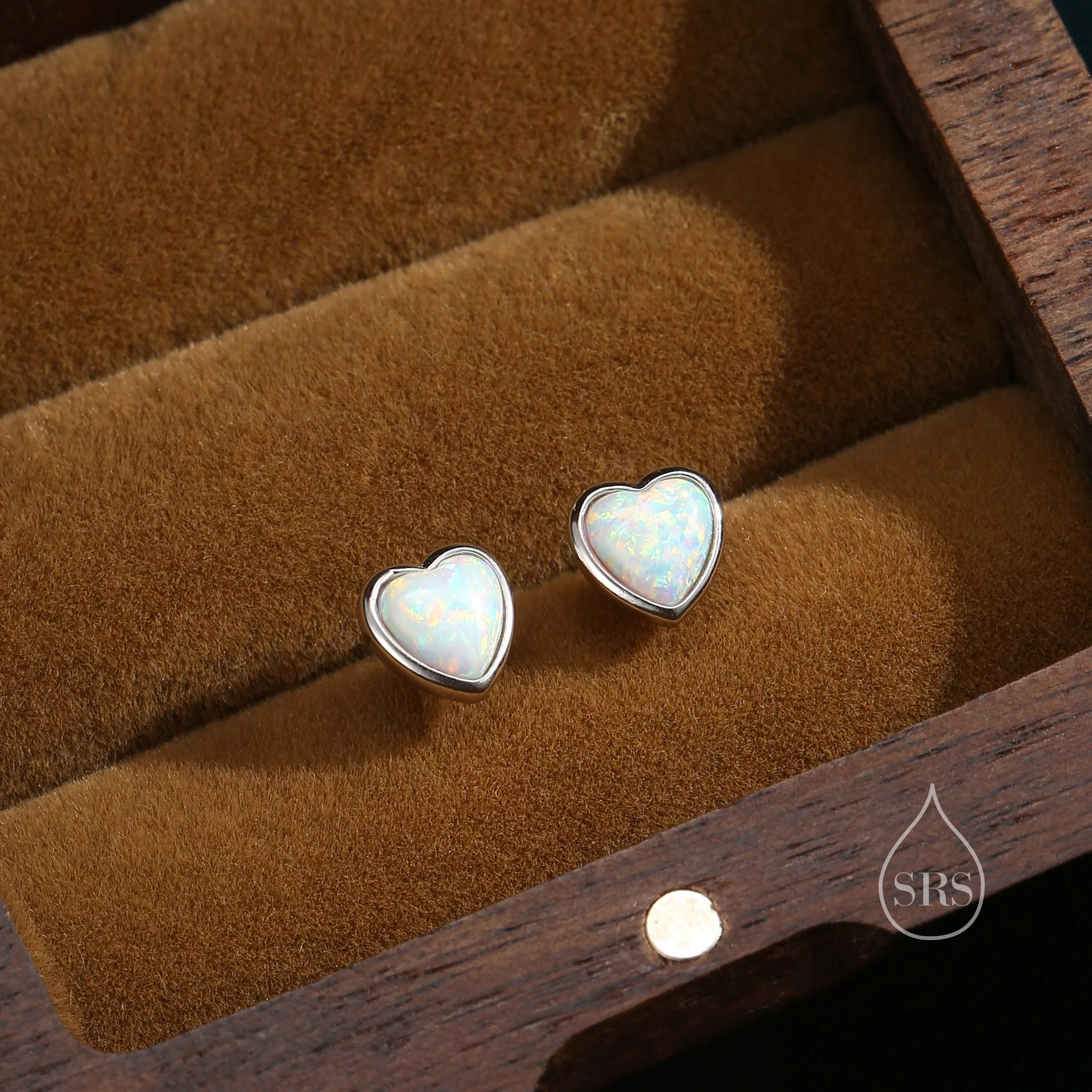White Opal Heart Screw back Earrings in Sterling Silver, Lab Opal Heart Earrings, Silver or Gold,  Heart Screwback Earrings, Fire Opal - Image 7