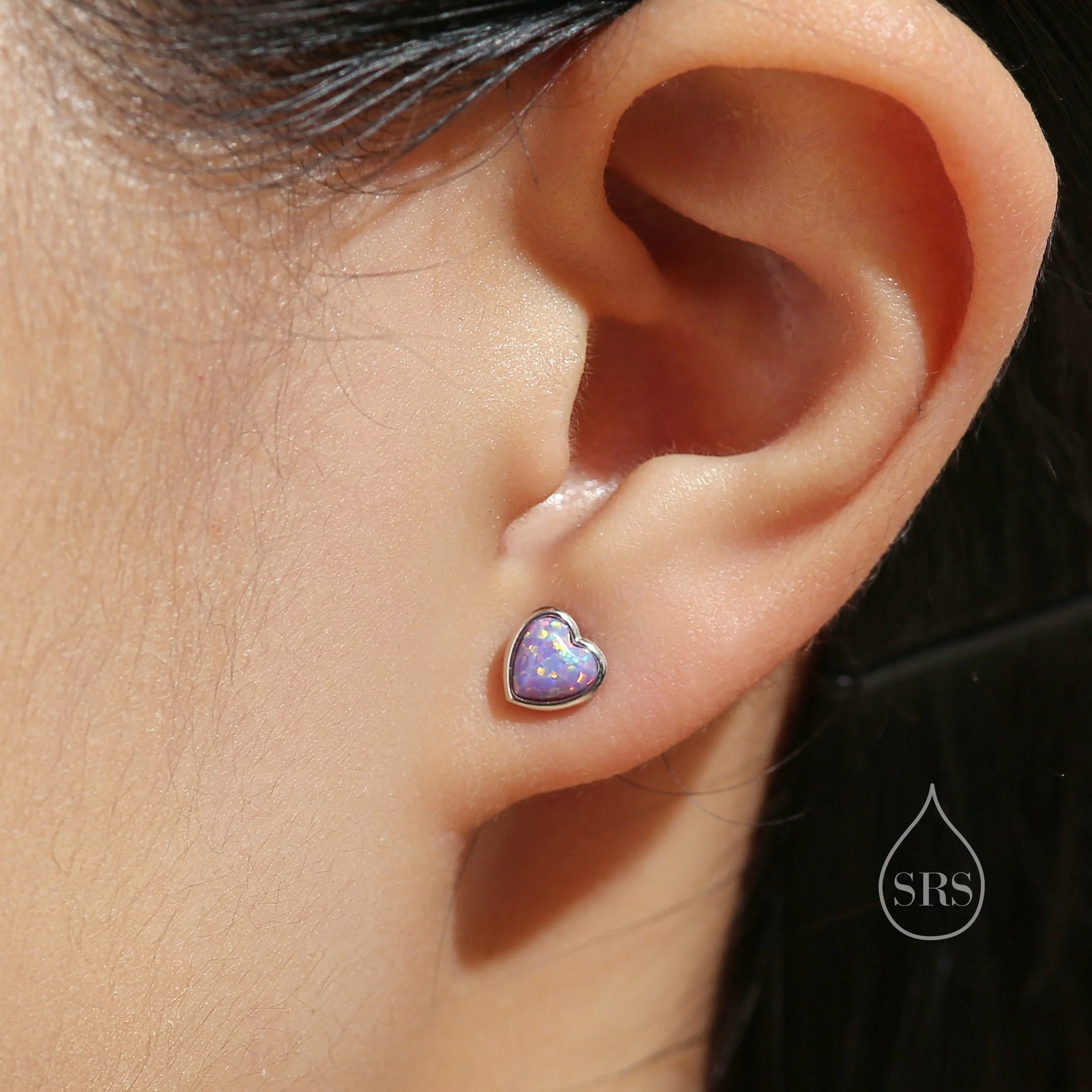 White Opal Heart Screw back Earrings in Sterling Silver, Lab Opal Heart Earrings, Silver or Gold,  Heart Screwback Earrings, Fire Opal - Image 8