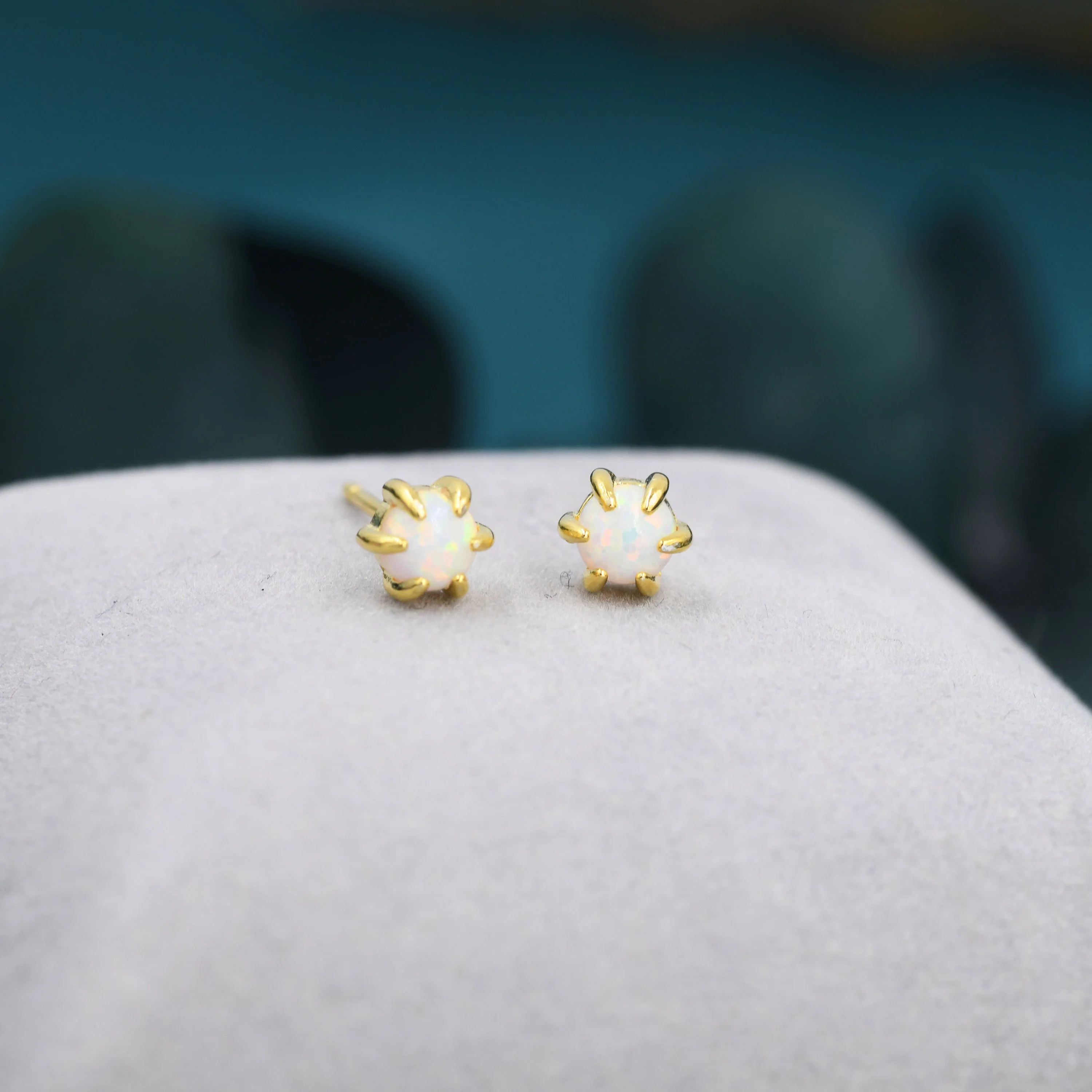 White Opal Long Prong Stud Earrings in Sterling Silver, Silver or Gold, Opal Earrings, Tiny Opal Earrings, Dainty Opal Cluster Earrings - Image 3
