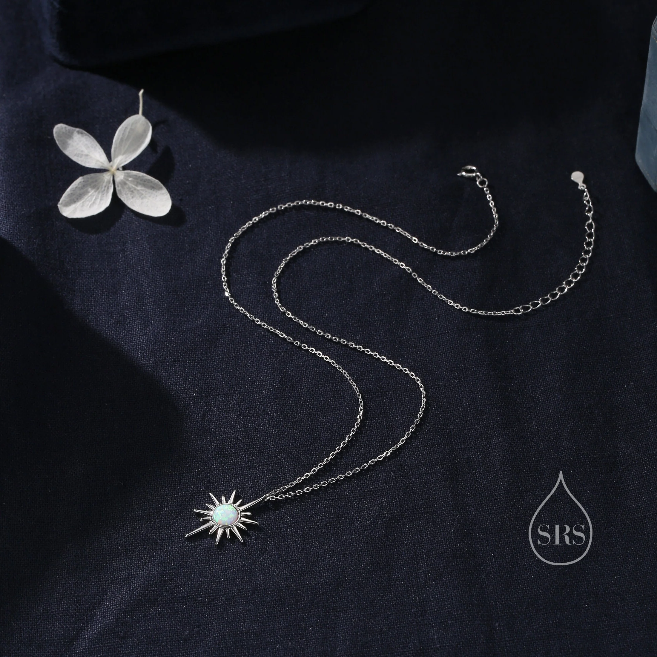 White Opal North Star Pendant Necklace in Sterling Silver, Silver or Gold, Lab Opal Starburst Necklace, Opal Star Necklace, Opal Sunburst - Image 6
