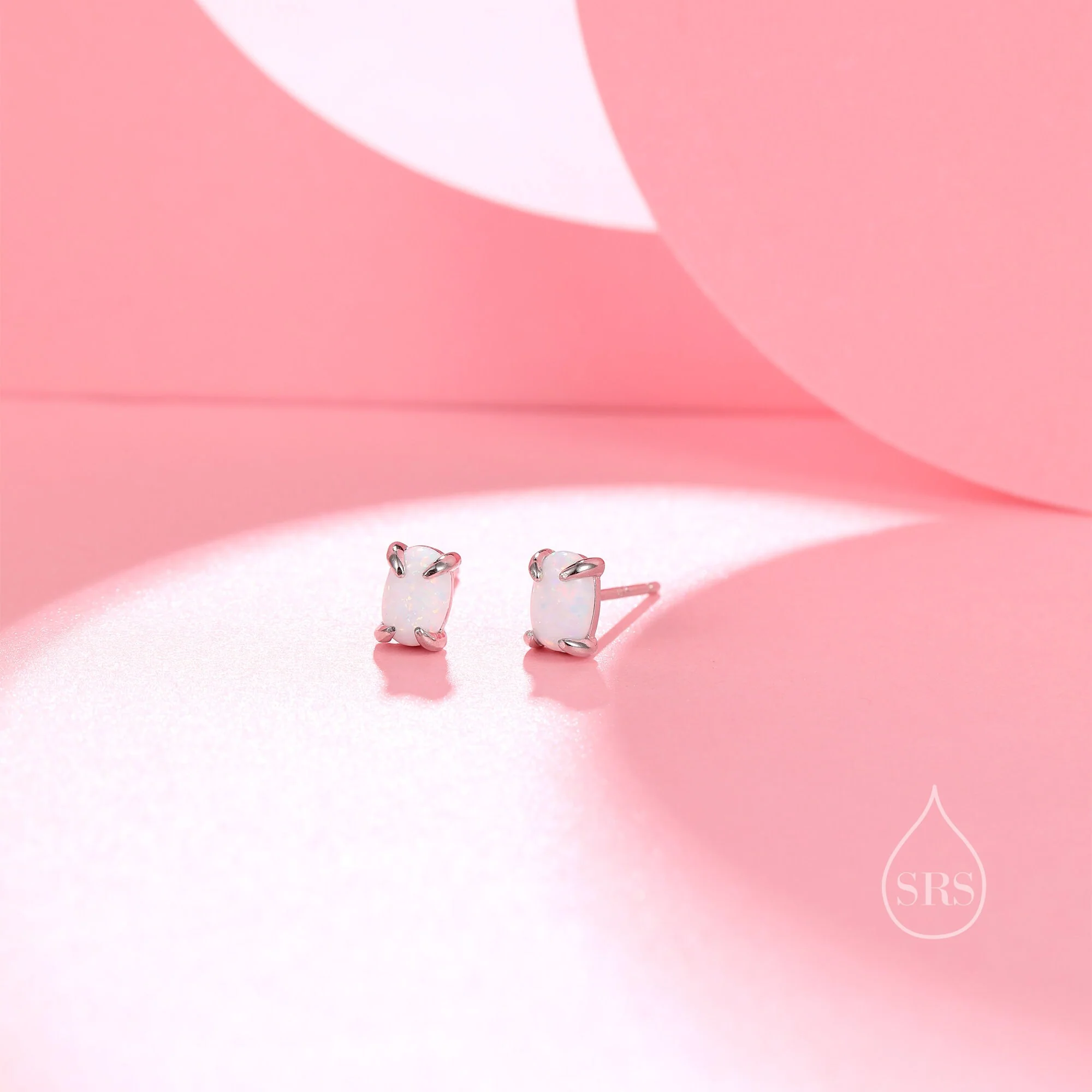 White Opal Oval Stud Earrings in Sterling Silver - Gold or Silver - Opal Oval Earrings - Opal Prong Set Earrings, White Opal - Image 7