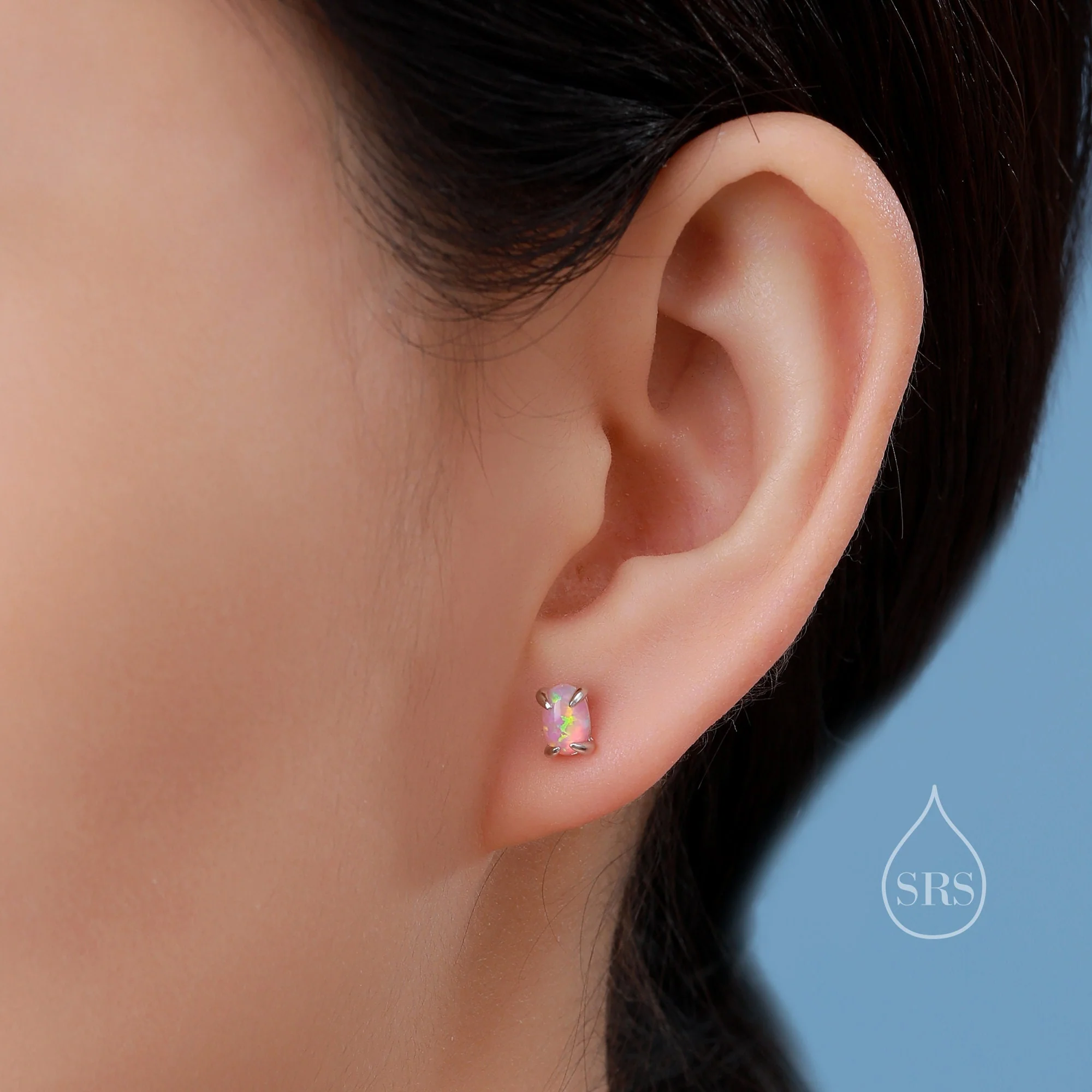White Opal Oval Stud Earrings in Sterling Silver - Gold or Silver - Opal Oval Earrings - Opal Prong Set Earrings, White Opal - Image 8