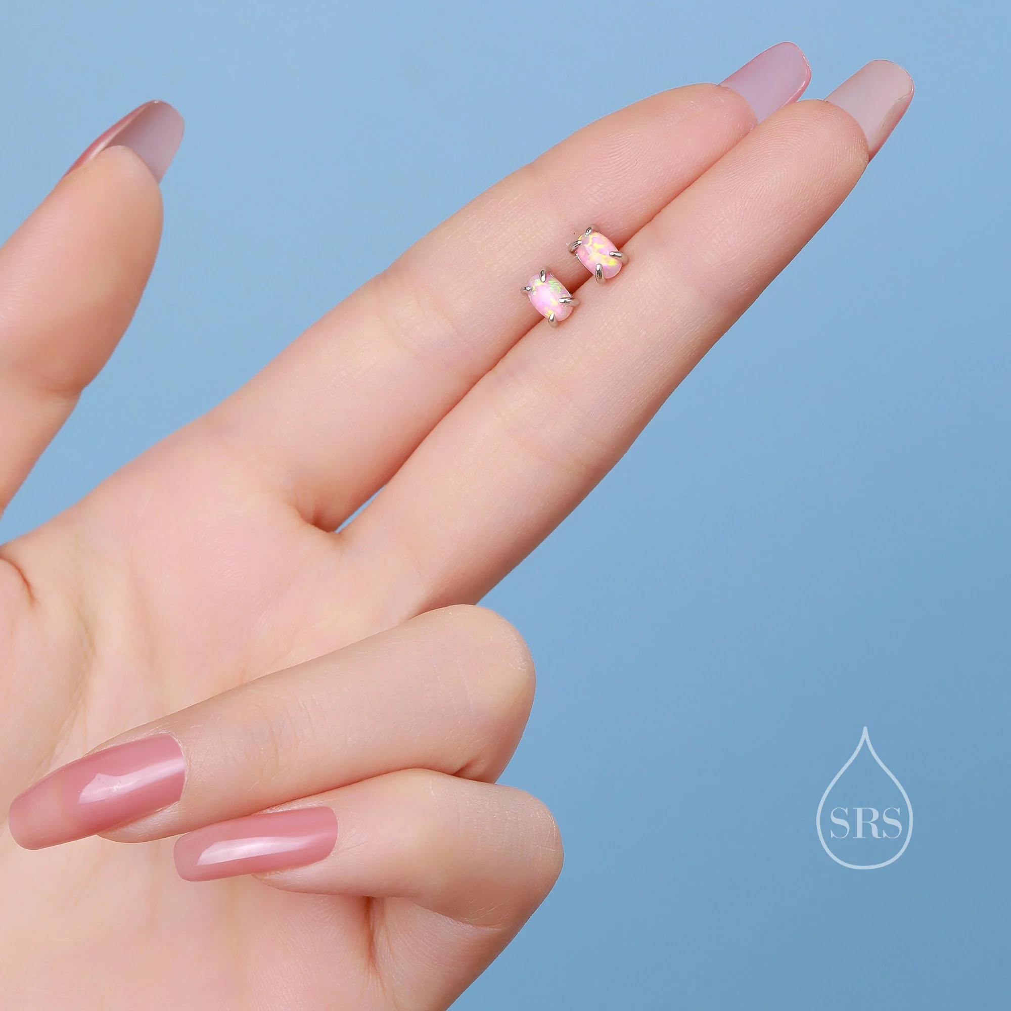 White Opal Oval Stud Earrings in Sterling Silver - Gold or Silver - Opal Oval Earrings - Opal Prong Set Earrings, White Opal - Image 9