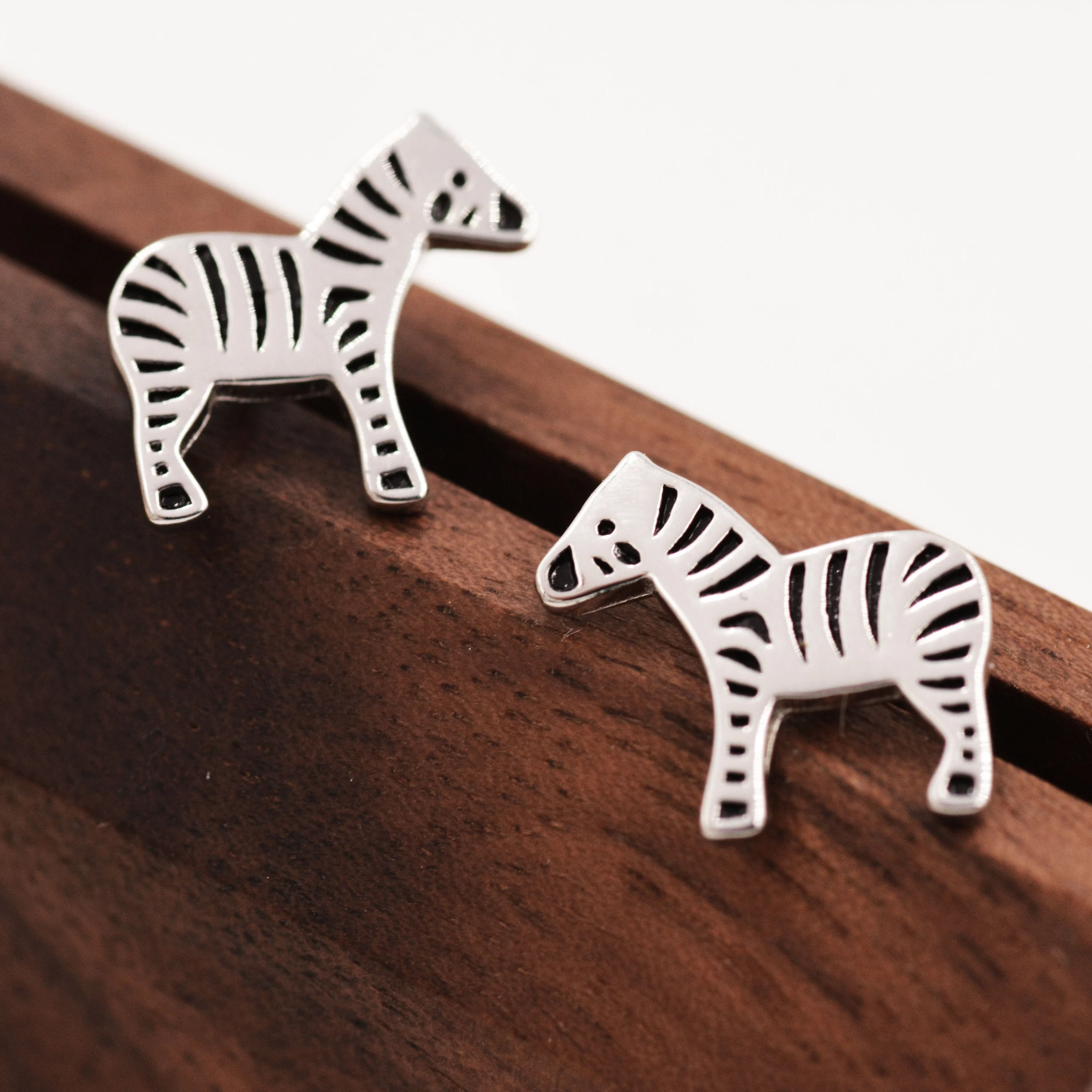 Zebra Stud Earrings in Sterling Silver - Animal Stud Earrings - Cute, Fun, Whimsical - Image 4